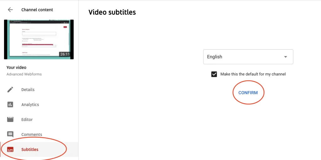 screenshot with the subtitles option circled