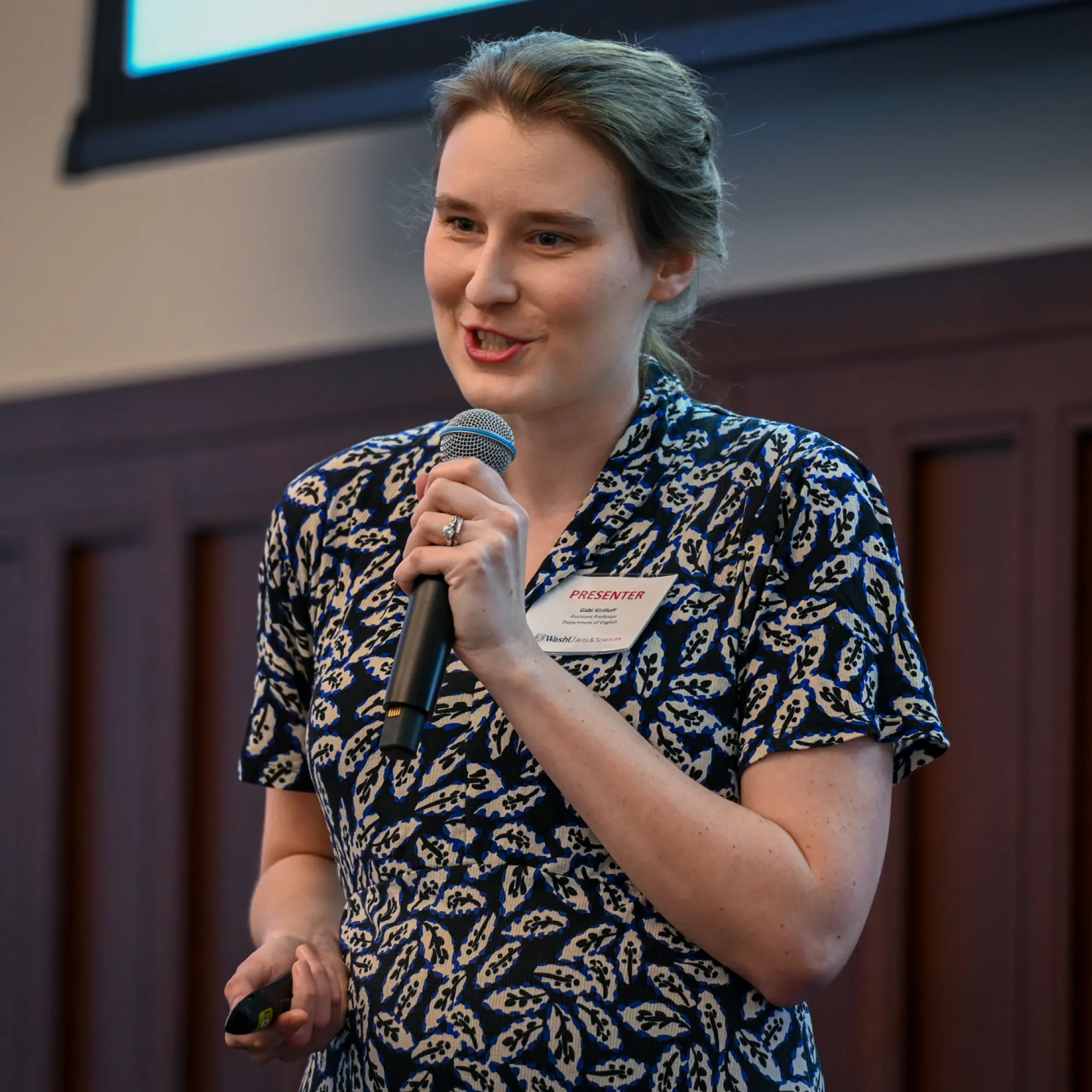 A presenter speaks at the inaugural pitch competition.