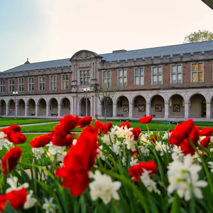 Ridgley Hall with flowers